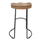 Ela 24 Inch Counter Height Stool, Mango Wood Saddle Seat, Iron Frame, Brown and Black By The Urban Port