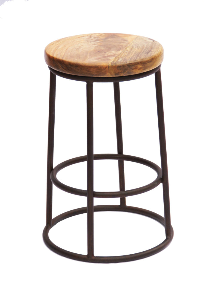 24 Inch Mango Wood Counter Height Barstool With Iron Base Brown And Black By The Urban Port UPT-636038472