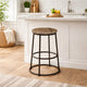 24 Inch Mango Wood Counter Height Barstool With Iron Base, Brown And Black By The Urban Port