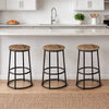 24 Inch Mango Wood Counter Height Barstool With Iron Base, Brown And Black By The Urban Port