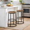 24 Inch Mango Wood Counter Height Barstool With Iron Base, Brown And Black By The Urban Port