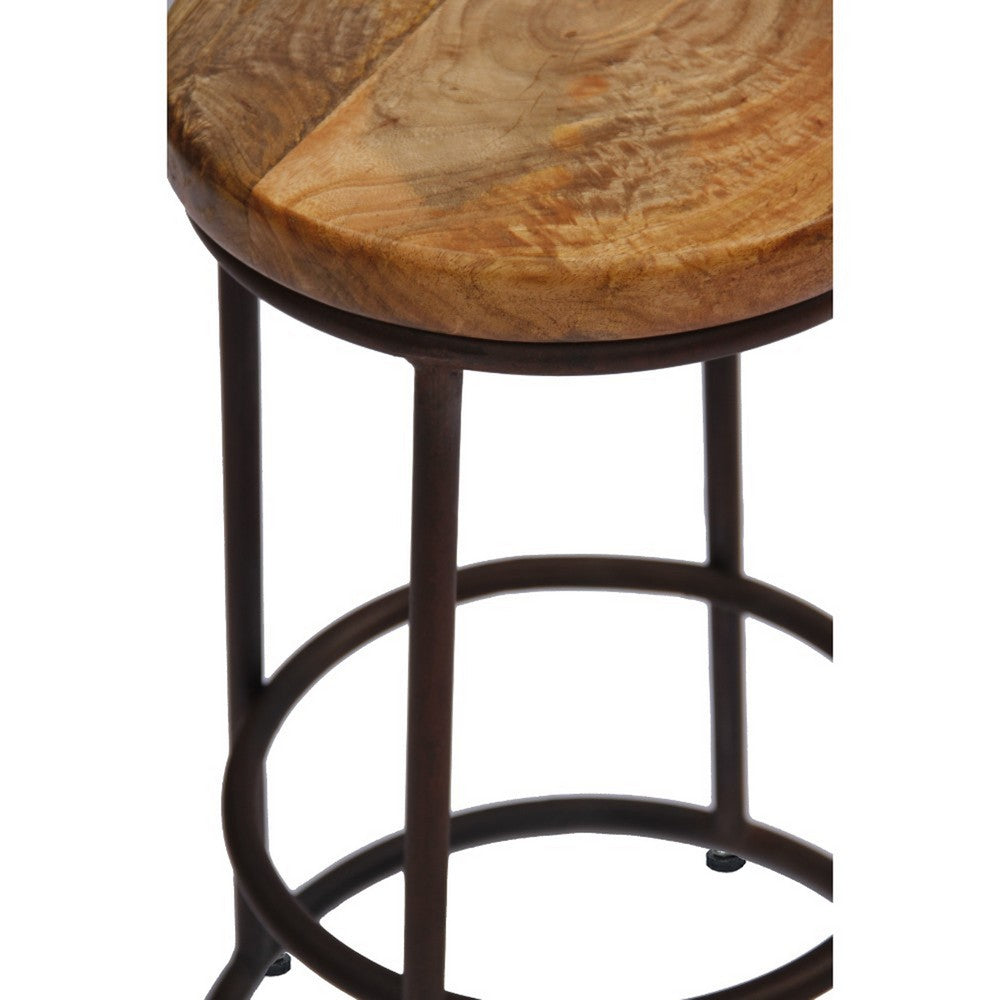 24 Inch Mango Wood Counter Height Barstool With Iron Base Brown And Black By The Urban Port UPT-636038472