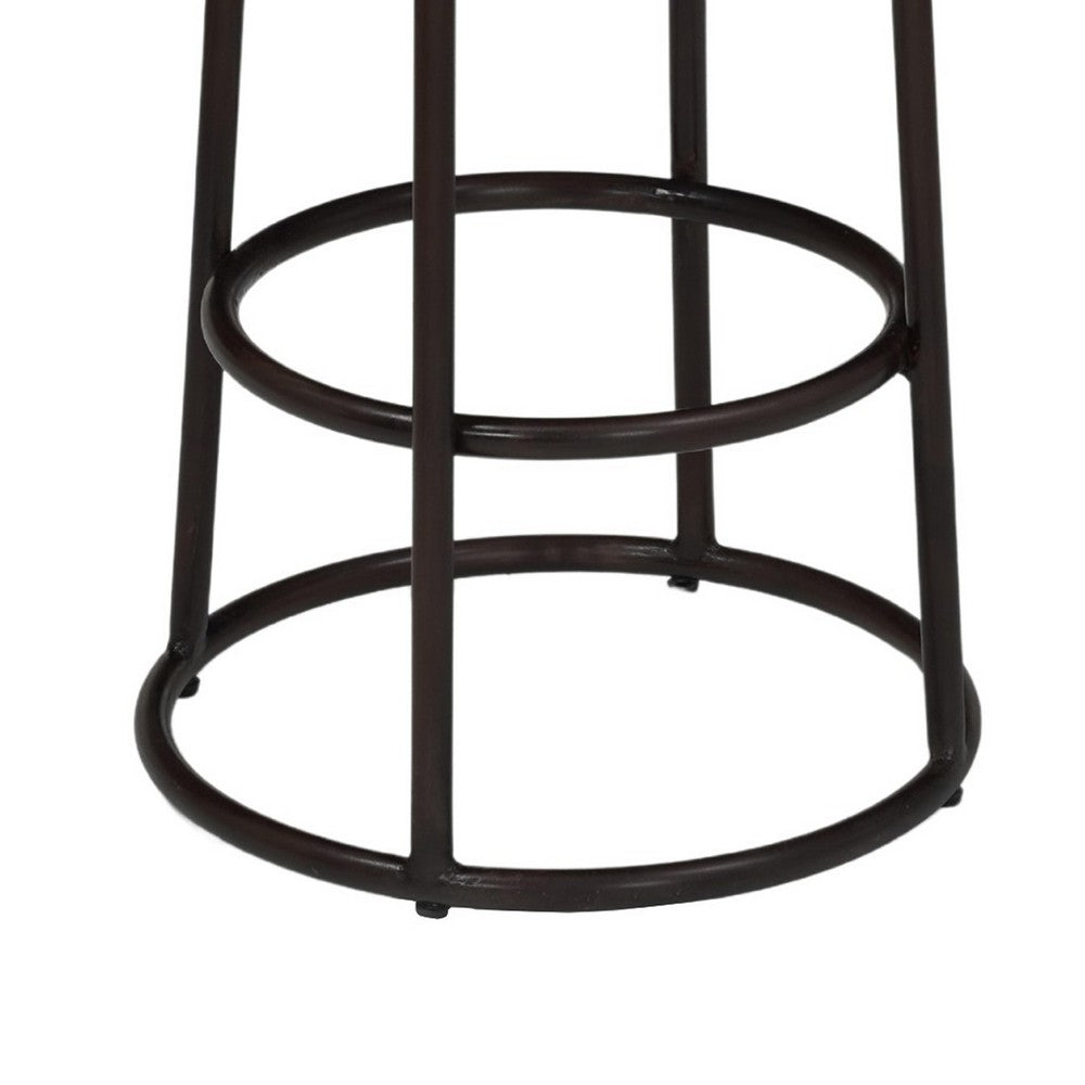 24 Inch Mango Wood Counter Height Barstool With Iron Base, Brown And Black By The Urban Port