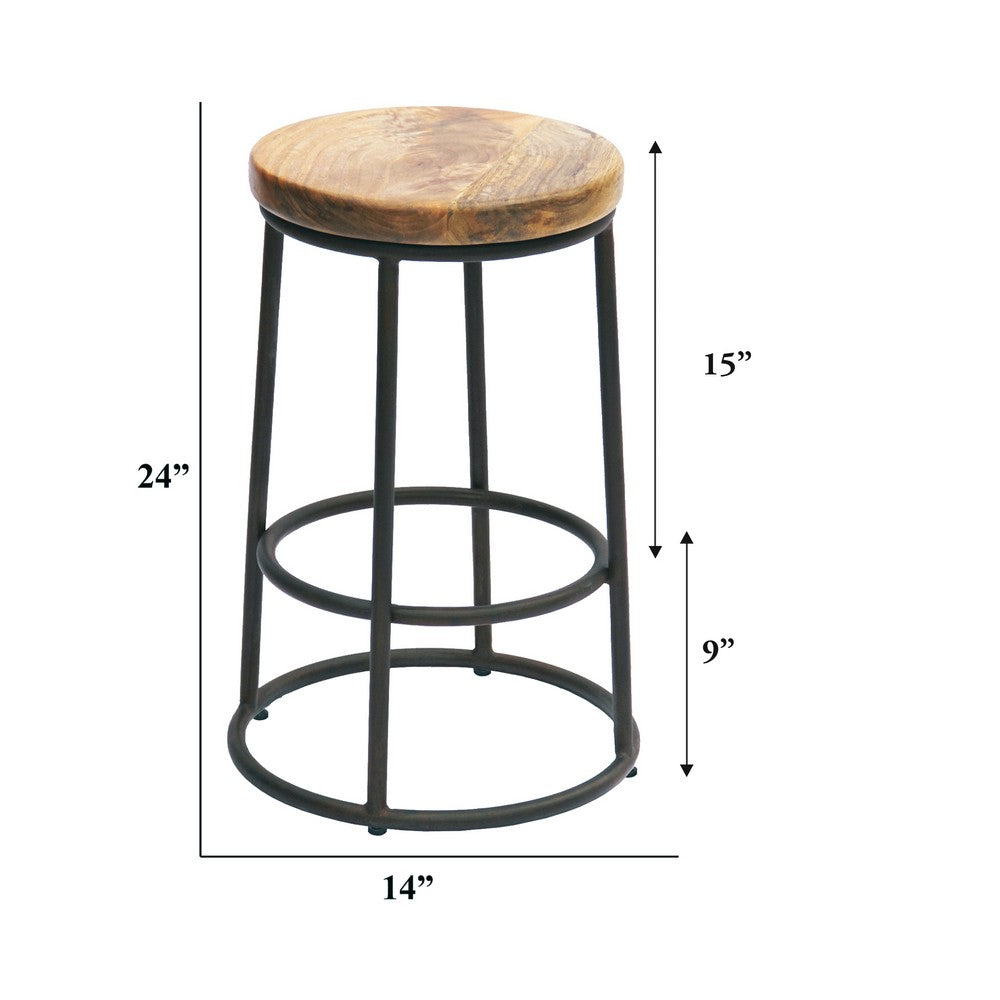 24 Inch Mango Wood Counter Height Barstool With Iron Base Brown And Black By The Urban Port UPT-636038472