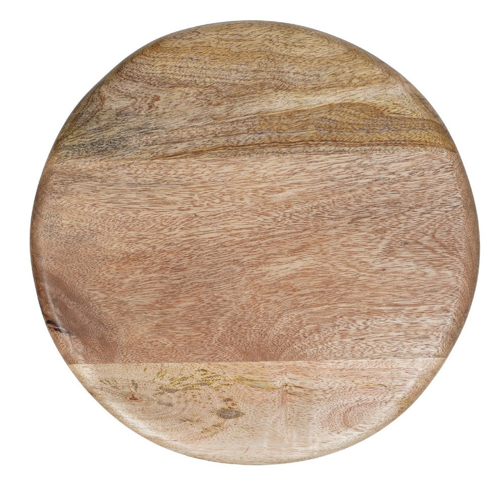 24 Inch Mango Wood Counter Height Barstool With Iron Base, Brown And Black By The Urban Port