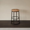24 Inch Mango Wood Counter Height Barstool With Iron Base, Brown And Black By The Urban Port