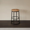 24 Inch Mango Wood Counter Height Barstool With Iron Base, Brown And Black By The Urban Port