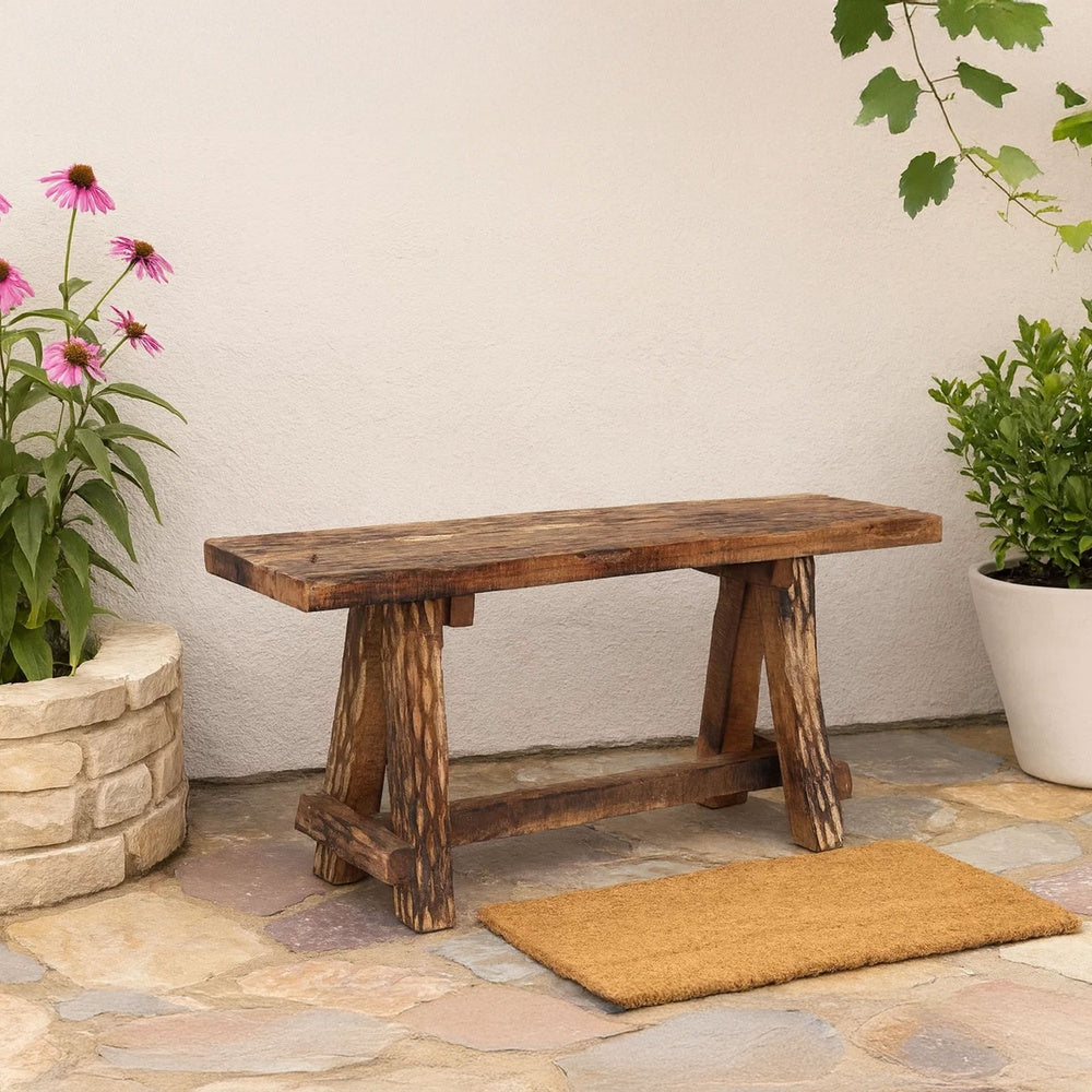 Wooden Garden Patio Bench With Retro Etching, Cappuccino Brown By The Urban Port