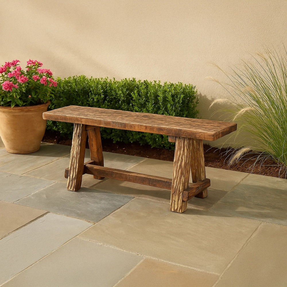Wooden Garden Patio Bench With Retro Etching, Cappuccino Brown By The Urban Port