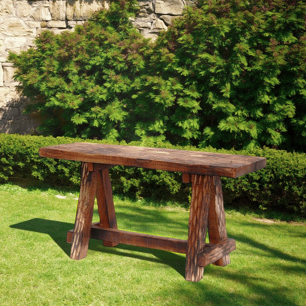 Wooden Garden Patio Bench With Retro Etching, Cappuccino Brown By The Urban Port
