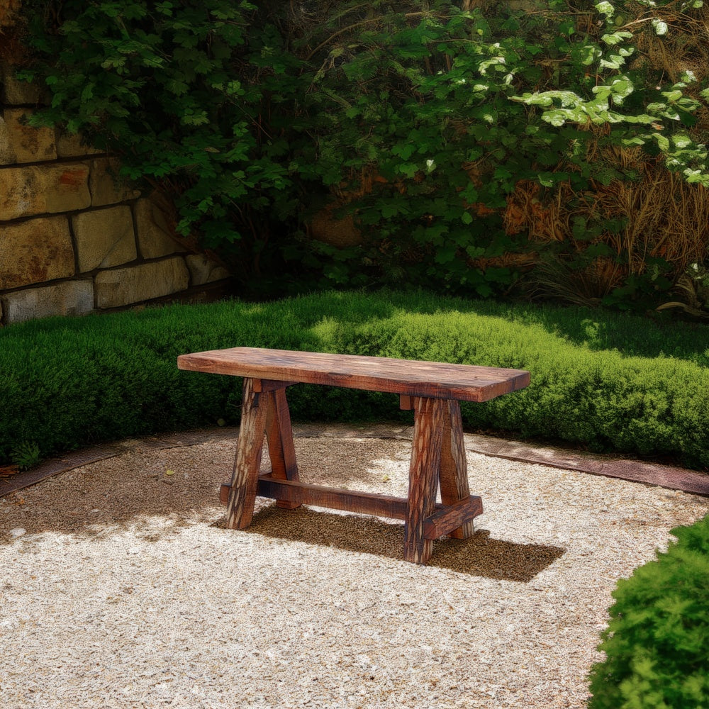 Wooden Garden Patio Bench With Retro Etching, Cappuccino Brown By The Urban Port