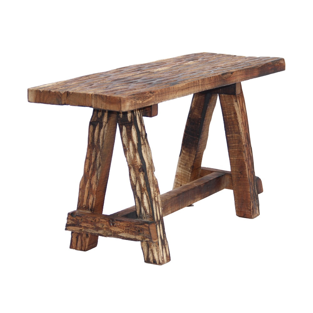 Wooden Garden Patio Bench With Retro Etching, Cappuccino Brown By The Urban Port