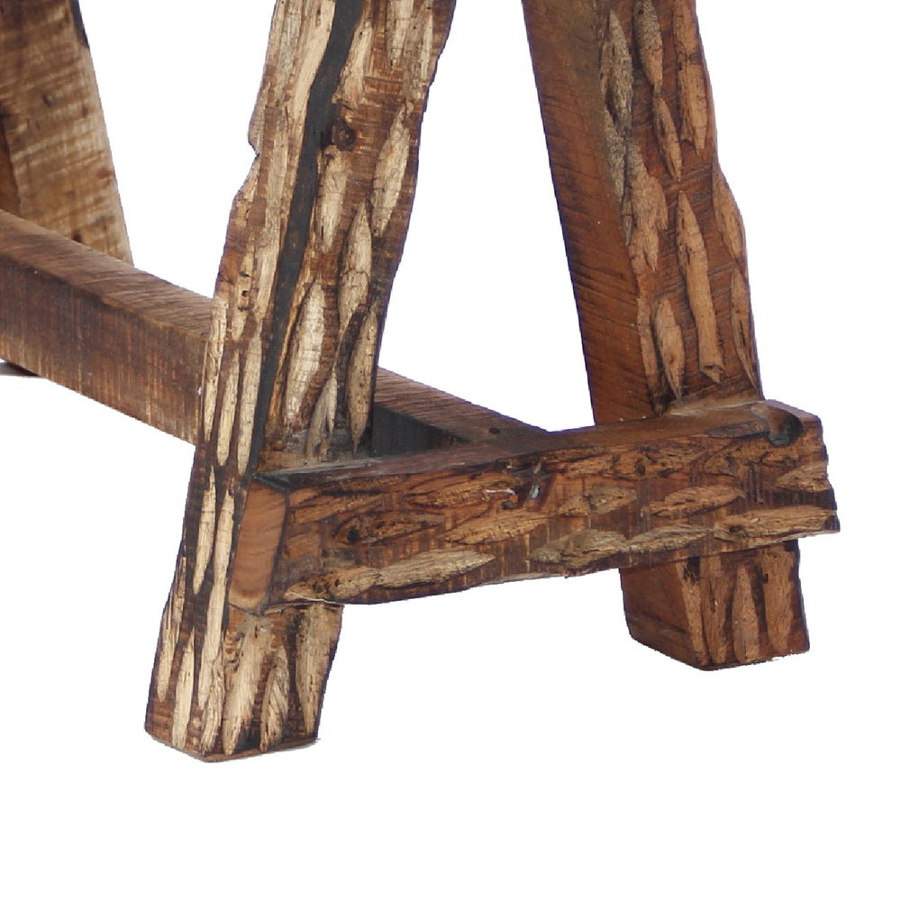 Wooden Garden Patio Bench With Retro Etching, Cappuccino Brown By The Urban Port