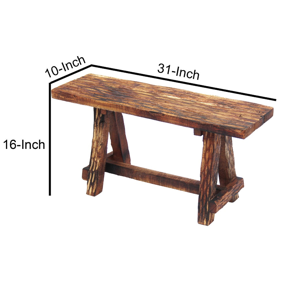 Wooden Garden Patio Bench With Retro Etching, Cappuccino Brown By The Urban Port