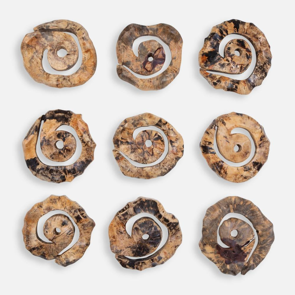 Uttermost 04381 Corkscrew 14’’ Tall Wood Abstract Sculpture - Set of 9 - Brown UT-04381