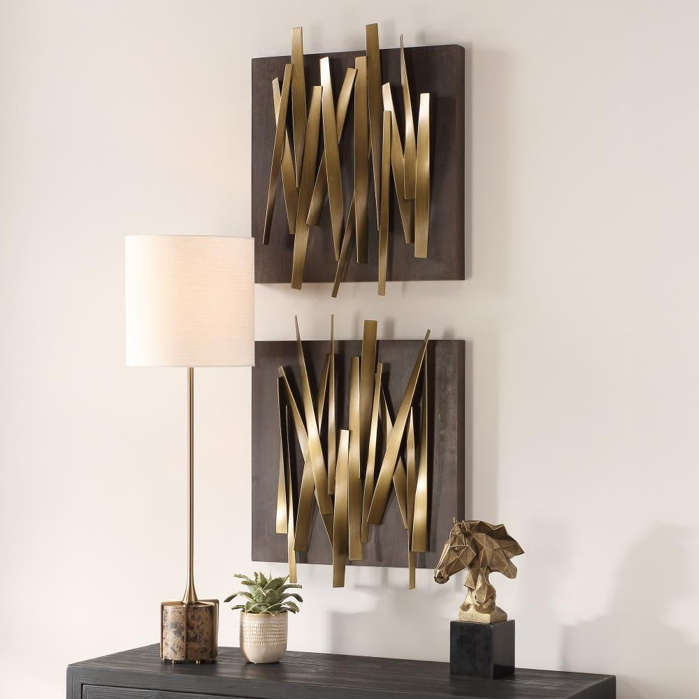Uttermost 04382 Crosshatch 19-3/4" x 24" Frameless Decorative Panels - Set of 2 - Gold
