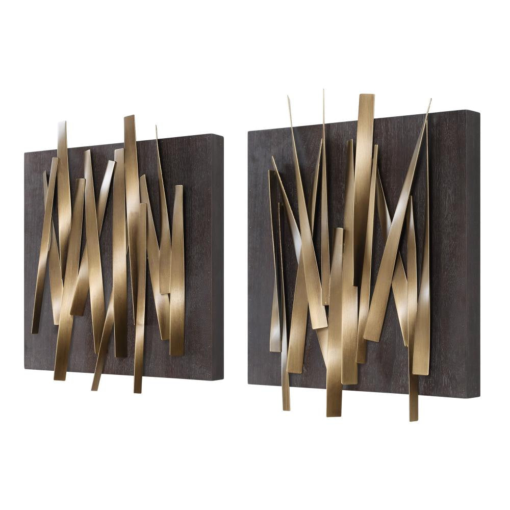 Uttermost 04382 Crosshatch 19-3/4’’ x 24’’ Frameless Decorative Panels - Set of 2 - Gold UT-04382