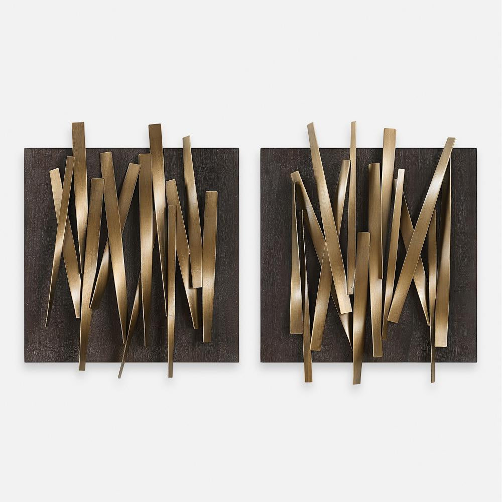 Uttermost 04382 Crosshatch 19-3/4’’ x 24’’ Frameless Decorative Panels - Set of 2 - Gold UT-04382