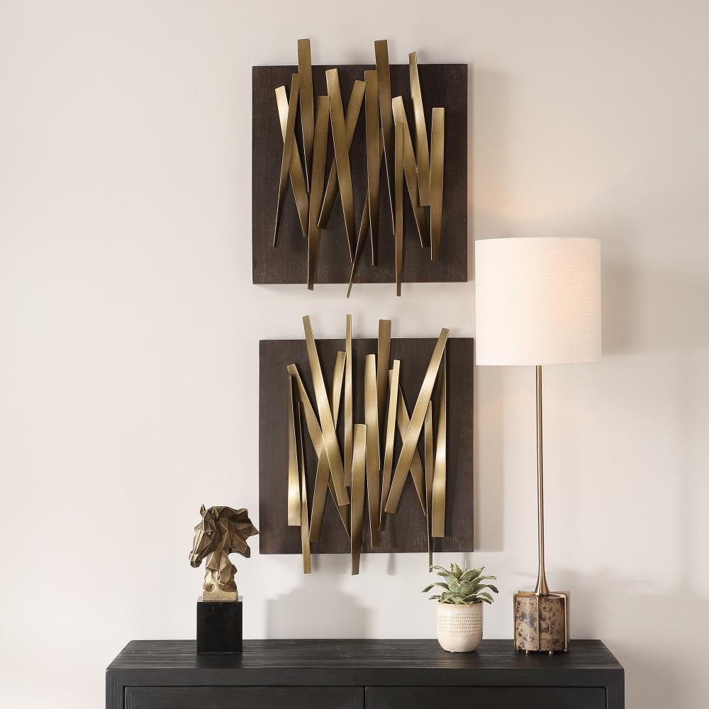 Uttermost 04382 Crosshatch 19-3/4’’ x 24’’ Frameless Decorative Panels - Set of 2 - Gold UT-04382