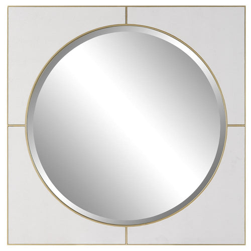 Uttermost Cyprus 40" Square Contemporary MDF Wood and PU Mirror in White/Gold