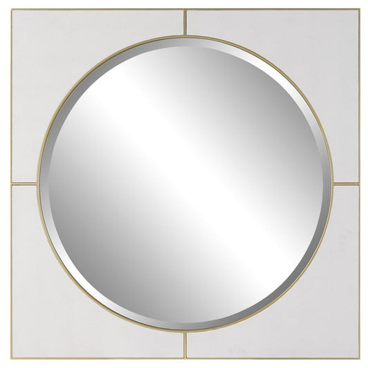 Uttermost Cyprus 40" Square Contemporary MDF Wood and PU Mirror in White/Gold