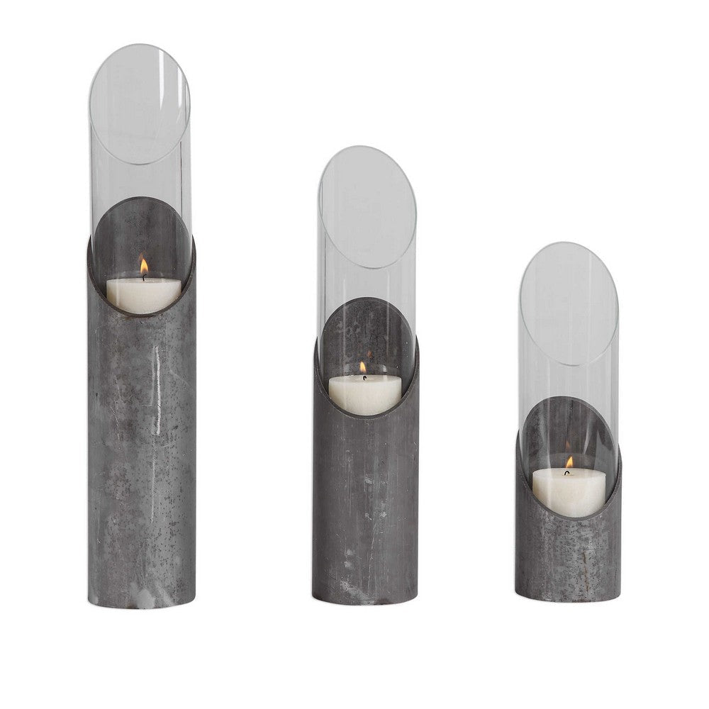 Uttermost Karter Iron & Glass Candleholders Set/3 By Casagear Home