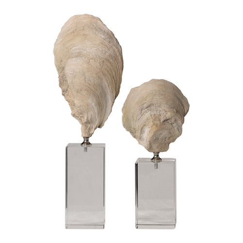 Oyster - 15.25 inch Shell Sculpture (Set of 2) - 5.25 inches wide by 3.13 inches deep