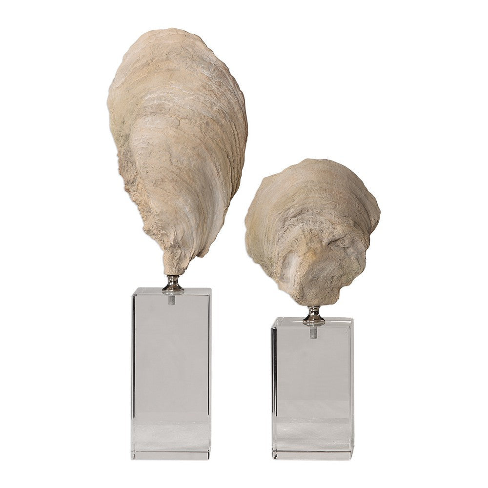 Oyster - 15.25 inch Shell Sculpture (Set of 2) - 5.25 inches wide by 3.13 inches deep