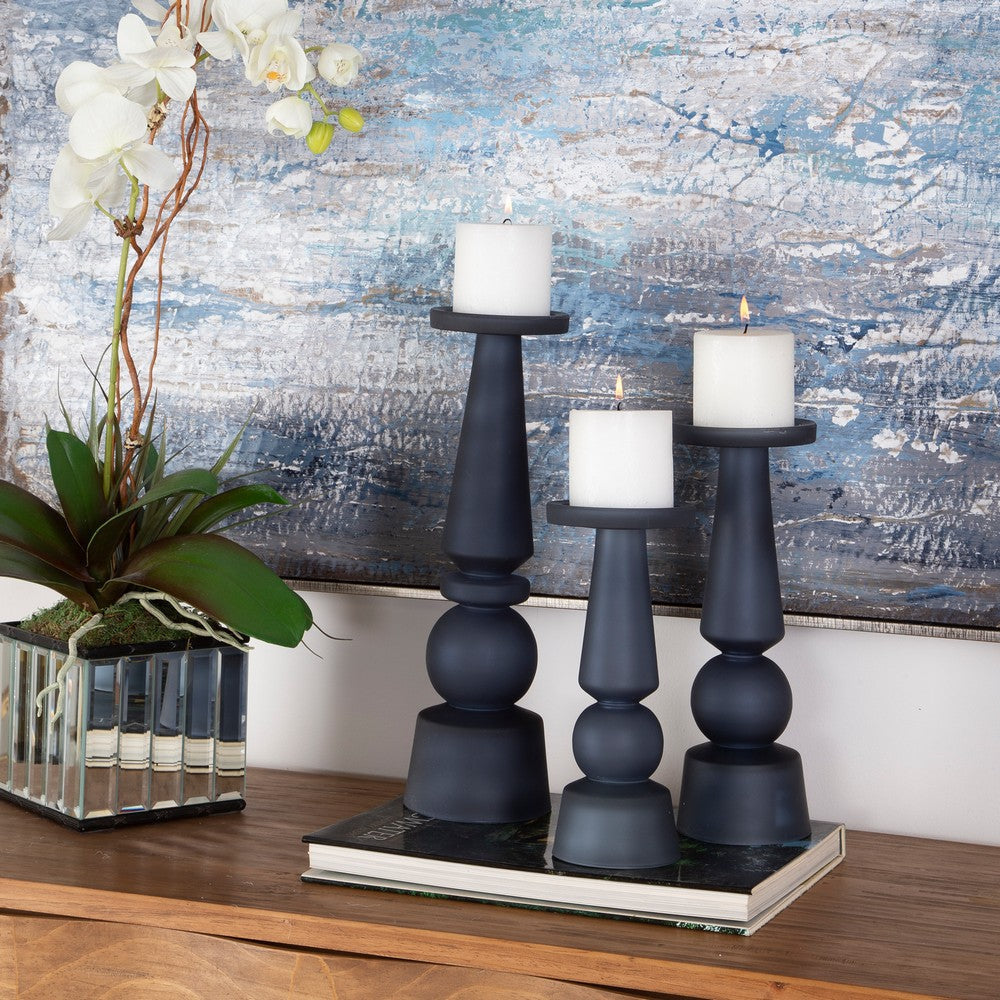 Uttermost Cassiopeia Midnight Blue Pillar Candle Holders Set of 3