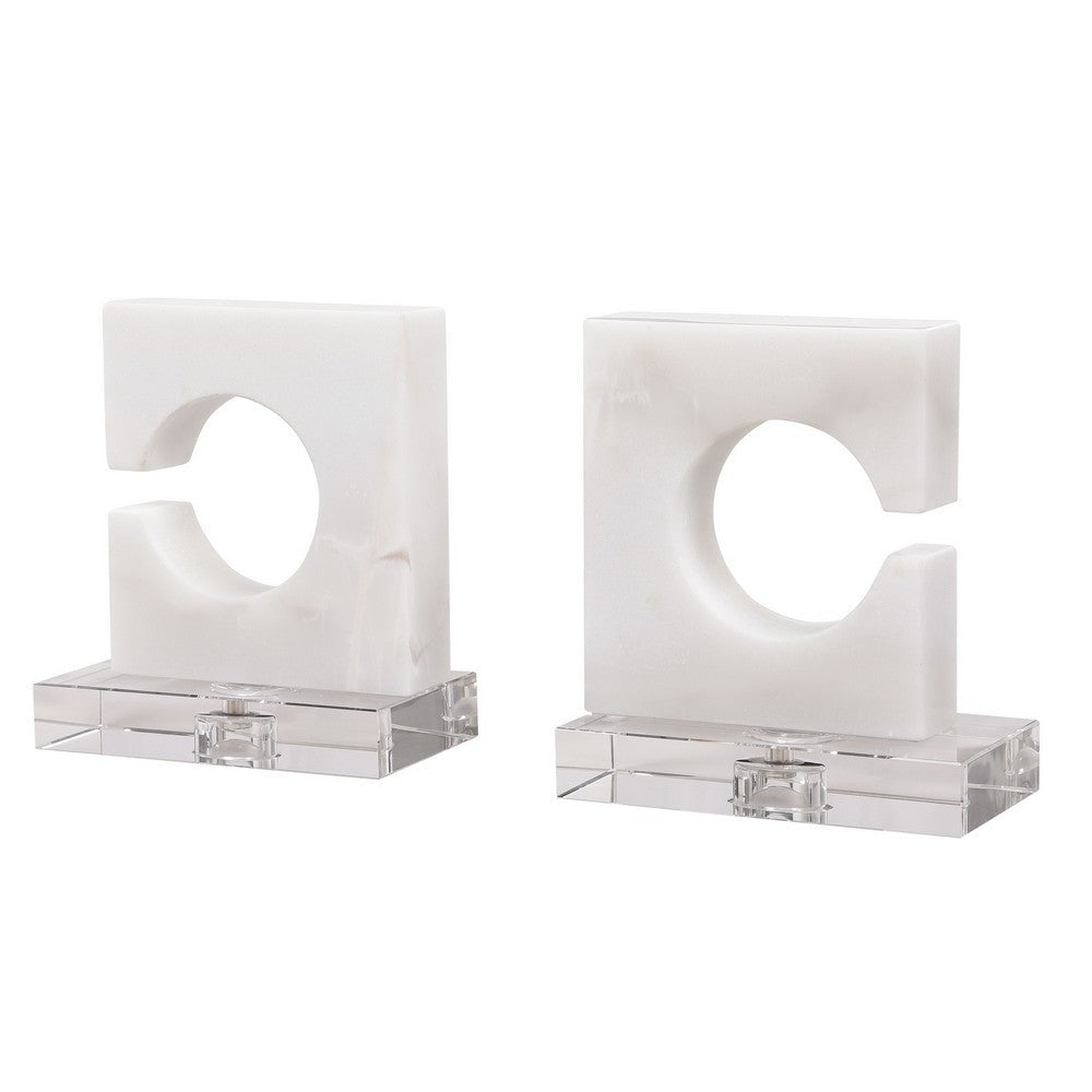 Uttermost 17864 11.5 x 11.5 x 12.5 in. Clarin White & Gray Bookends, Set of 2