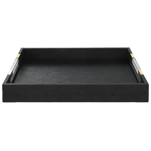 Wessex - Decorative Tray-2.63 Inches Tall and 19 Inches Wide-Black Shagreen/Brass Finish