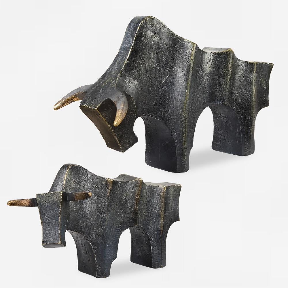 Uttermost 18227 Regal Bull - Sculpture (Set of 2)-9.5 Inches Tall and 15 Inches Wide UT-18227