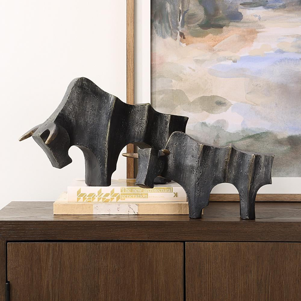 Uttermost 18227 Regal Bull - Sculpture (Set of 2)-9.5 Inches Tall and 15 Inches Wide UT-18227