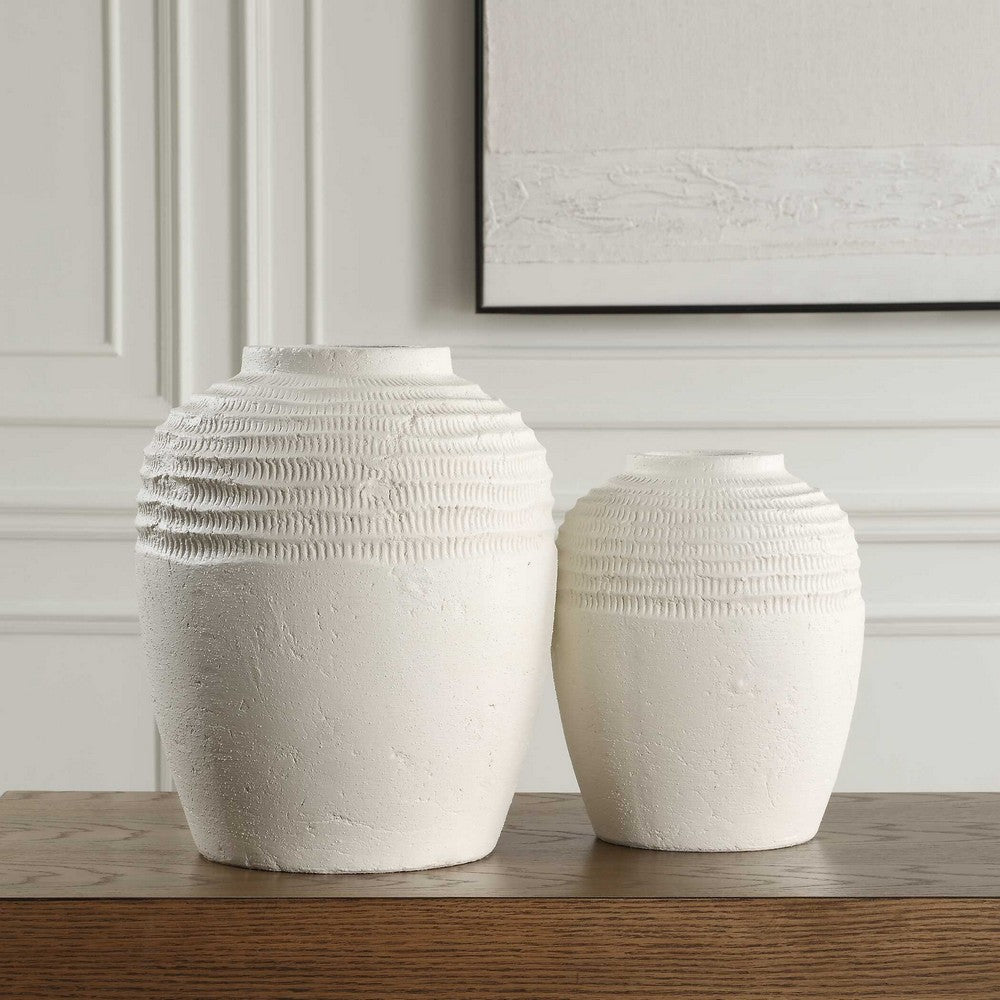 Uttermost Luna Ridge White Ceramic Vases Set/2 UT-18245
