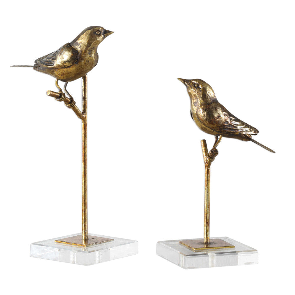 Passerines - 13.25 inch Bird Sculpture (Set of 2) - 6.5 inches Wide by 5.5 inches deep
