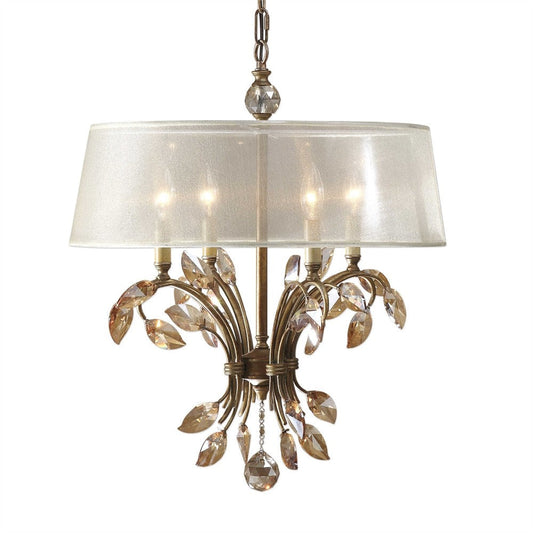 Uttermost Alenya Chandelier 4 Light Metal/Crystal/Fabric Silken Champagne Sheer Fabric -Traditional Installation