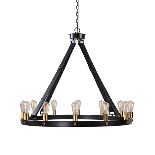 Uttermost Marlow Circular Chandelier 12 Light Iron/Leather -Traditional Installation