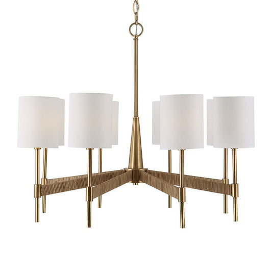 Uttermost Lautoka 8-Light Steel Metal & Fabric Chandelier in Brass/White