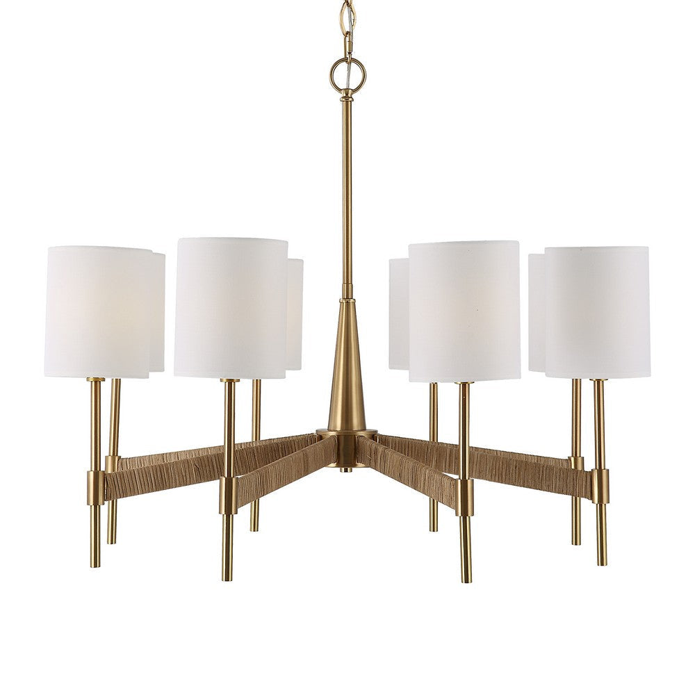 Uttermost Lautoka 8-Light Steel Metal & Fabric Chandelier in Brass/White