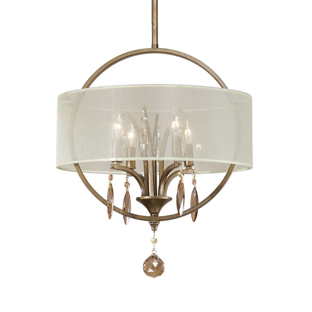Uttermost Alenya Drum Pendant 4 Light Silken Champagne Sheer Fabric - 17.75 inches Wide by inches deep