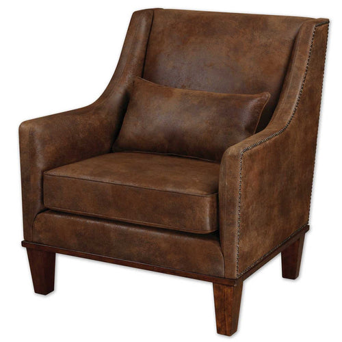Uttermost Clay Leather Armchair, Antiqued Brass Nail