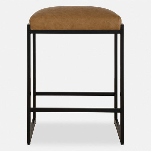 Uttermost 23446 Atticus - Counter Stool-25.75 Inches Tall and 17.75 Inches Wide, Finish Color: Satin Black/Camel