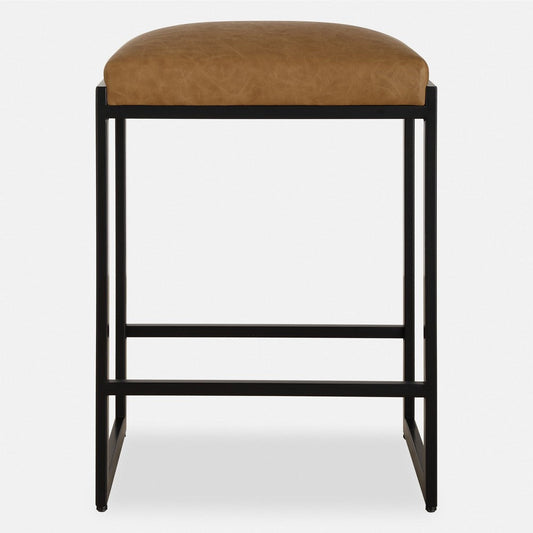 Uttermost 23446 Atticus - Counter Stool-25.75 Inches Tall and 17.75 Inches Wide, Finish Color: Satin Black/Camel