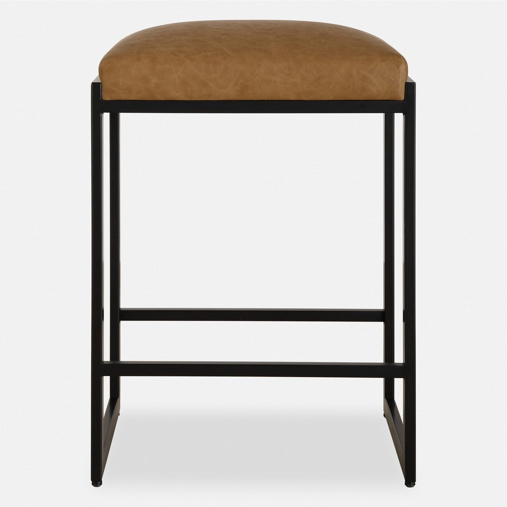 Uttermost 23446 Atticus - Counter Stool-25.75 Inches Tall and 17.75 Inches Wide, Finish Color: Satin Black/Camel