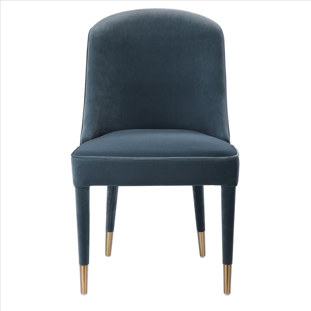 Uttermost Brie - 36 inch Armless Chair (Set of 2)-Slate Blue Velvet/Brushed Brass Finish