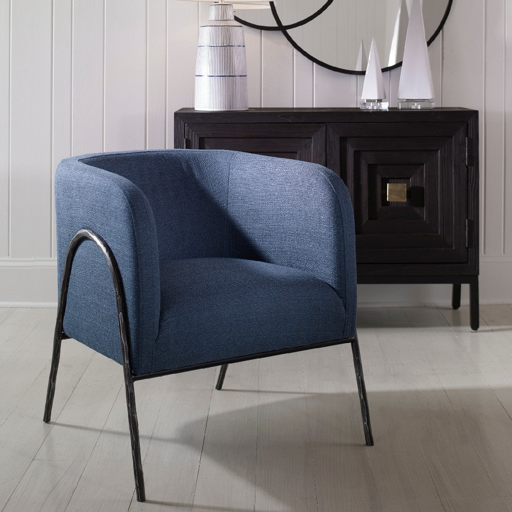 Uttermost Jacobsen Plywood and Iron Denim Barrel Chair 23683