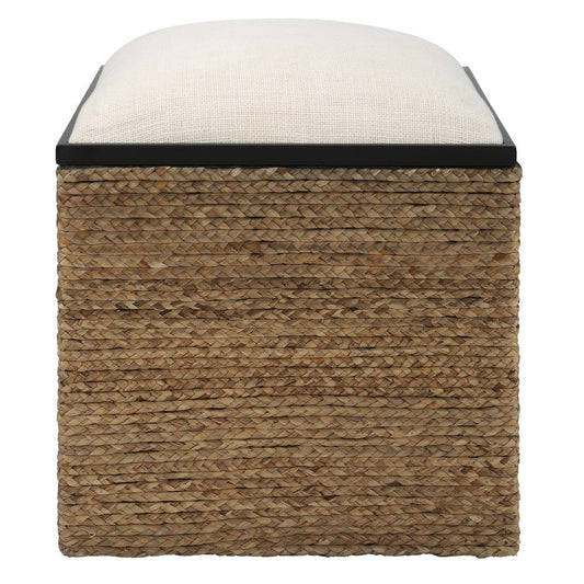 Uttermost Island Natural and White Square Straw Ottoman