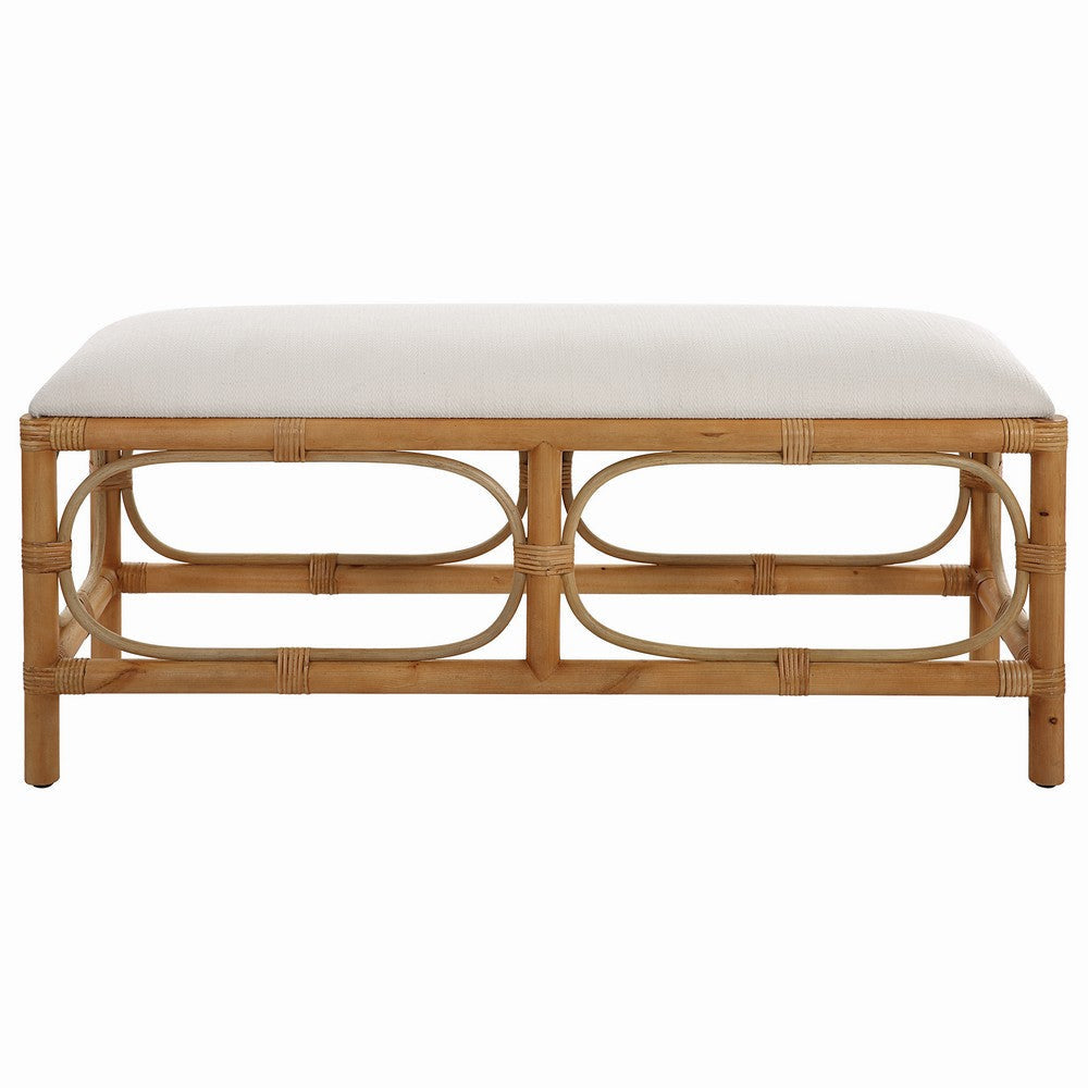 Uttermost Laguna White Fabric Rattan Bench By Casagear Home