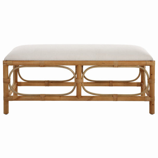 Uttermost Laguna White Fabric Rattan Bench By Casagear Home