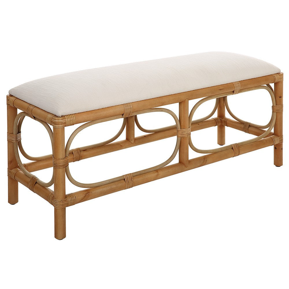 Uttermost Laguna White Fabric Rattan Bench By Casagear Home UT-23755